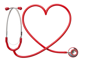 Red stethoscope forming heart shape on transparent background