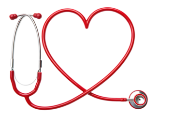 Red stethoscope forming heart shape on transparent background
