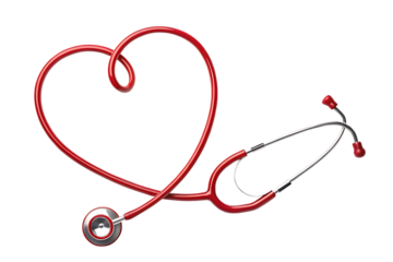 Red stethoscope forming heart shape on isolated background on transparent background