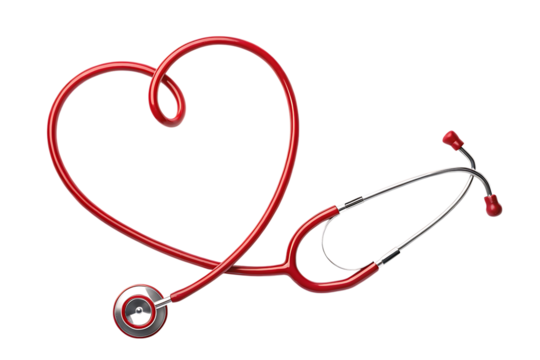 Red stethoscope forming heart shape on isolated background on transparent background - Powered by Adobe