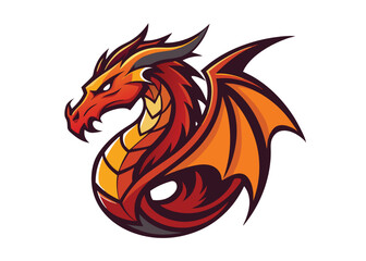 Red dragon tattoo design vector graphics, Red Chinese dragon. Flat design dragon silhouette illustration