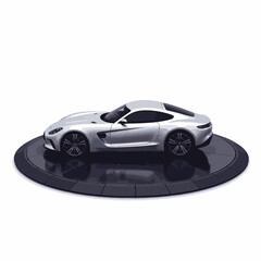 Fototapeta premium Sleek modern car on rotating platform, luxury representation