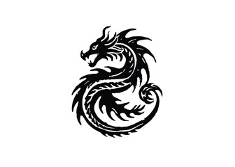 black and white Chinese dragon vector silhouette Sketch Hand drawn single line art use for logo illustration style.
