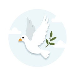 Stylized dove in flight with olive branch, symbol of peace