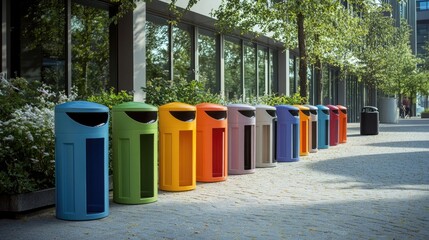 Various colored waste bins