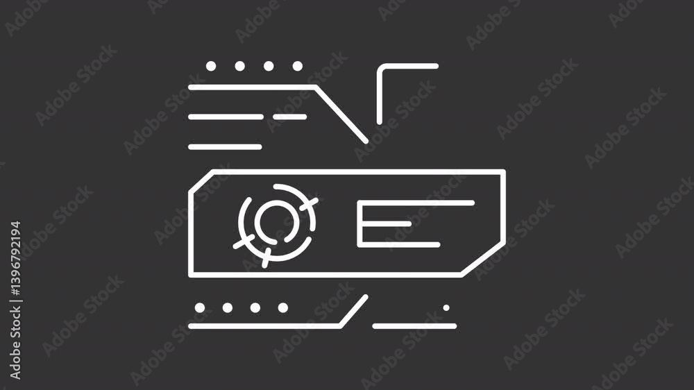 Poster hud display white line animation. futuristic interface animated icon. data showing up. spinning circ