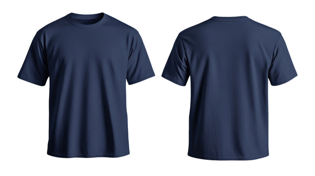 Plain navy blue t-shirt displayed from front and back, showcasing its design and fit, suitable for casual wear or branding