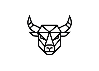 geometric face Bull logo design, Geometric linear bull head logo Hand drawn outline vector sketch illustration