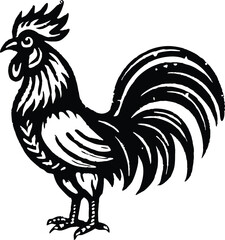 Black Drawing of Hen Head from Side View. Black linear sketch isolated on white background. Vector illustration