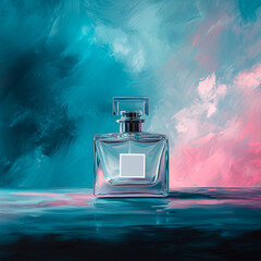 illustration perfume bottle, with empty sticker on it, beautiful delicate background