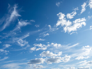 White clouds in the blue sky on a clear sunny day in summer