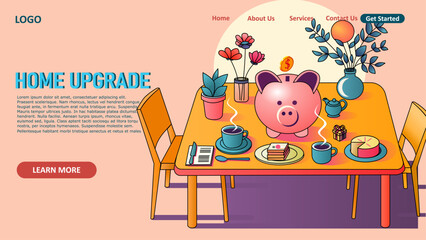 DREAM HOME SAVINGS. Piggy bank for Home Upgrade, vector art, simple, minimalist