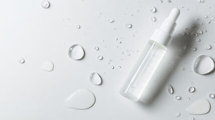 Elegant composition of white opal facial roller paired with translucent moisturizing spray bottle, silk white background, scattered water droplets creating dewdrop effect, high-key professional