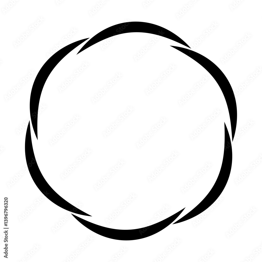 Poster curved abstract swirl forming circle frame, minimalist black vector element