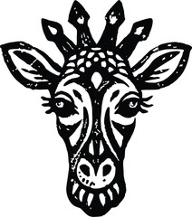 Hand drawn animal mandala illustration. Stylized geometric Giraffe head illustration. Vector icon tribal design