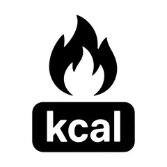 Calorie Burn Icon Fire Flame and Kcal Symbol in Black
