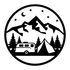 Serene Mountain Camping Adventure under the Moonlight and Stars in Nature