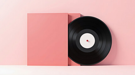 Obraz premium Aesthetic Music Concept with Vinyl and Pastel Pink Composition