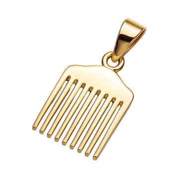 Gold afro pick comb pendant isolated on white background