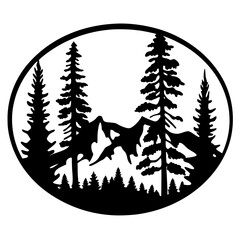 Majestic Mountain Landscape with Tall Evergreen Trees Scenic View Nature Art