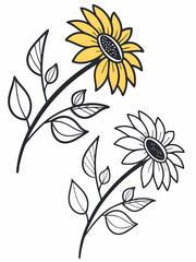 Botanical floral vector pattern with sunflower silhouettes, elegant line art style perfect for packaging, wallpaper, and natural branding