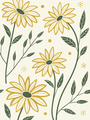 Decorative black silhouette of sunflowers and foliage in vintage botanical style, vector art for eco packaging and rustic illustrations