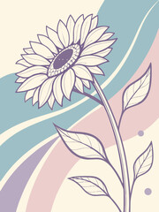 Vector sunflower silhouette pattern with elegant botanical leaf arrangement, vintage flower illustration perfect for organic packaging themes