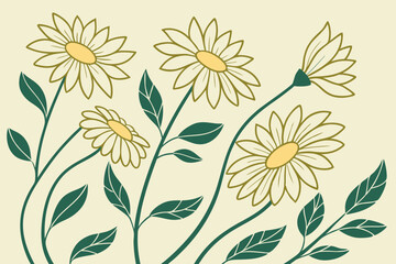 Floral sunflower silhouette design in hand sketched botanical style, ideal for print art, home textiles, and packaging with natural elements