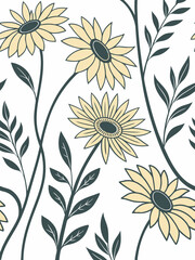 Simple sunflower silhouette vector with hand drawn floral details and organic leaves, perfect for eco-friendly patterns and rustic illustration