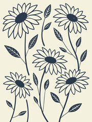 Elegant botanical floral design with sunflower silhouettes, black vector illustration for rustic pattern projects and natural decorative art