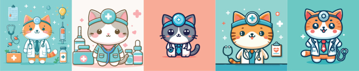 collection of cute and adorable cat vectors wearing doctor's clothes