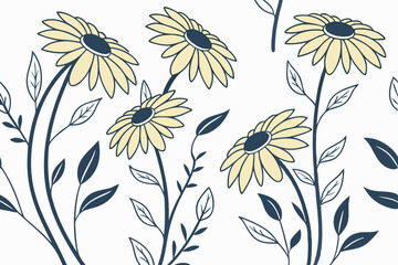 Floral sunflower silhouette with elegant stem and botanical leaf design, rustic vector illustration for print, decor, and nature-themed patterns