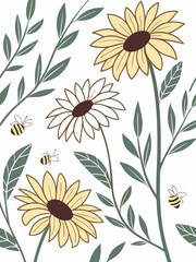Sunflower silhouette illustration with nature-inspired elements and hand drawn floral style, perfect for decorative art and rustic-themed graphic design