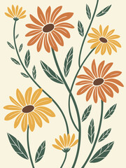 Hand sketched sunflower floral silhouette design in vintage botanical style, ideal for eco-friendly packaging, stationery, and home decor vectors