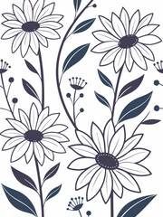 Decorative sunflower silhouette vector pattern with botanical elements, perfect for natural backgrounds, textile art, and vintage illustration projects