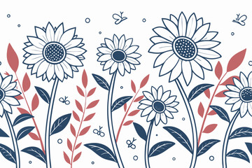 Monochrome sunflower illustration with floral silhouette in hand drawn style, ideal for rustic wedding invites, nature posters, and botanical packaging