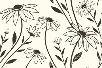 Elegant sunflower floral silhouette vector art with leaves and botanical elements, ideal for wallpaper, fabric design, packaging, and rustic-style invitations