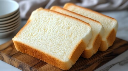 Freshly sliced white bread on a wooden board