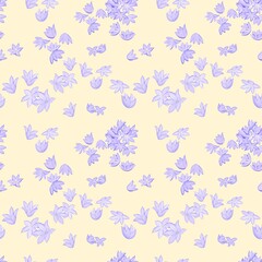 Vintage Chive blossoms Seamless Floral Pattern Yellow background