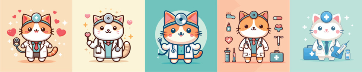 collection of cute and adorable cat vectors wearing doctor's clothes