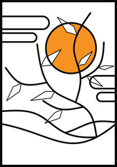 nature themed wall decoration design with line art style on white background