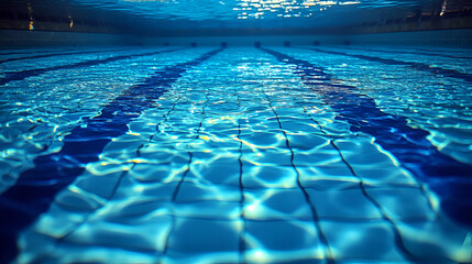 Clear blue swimming pool water reflects summer sunlight with a cool, wet texture