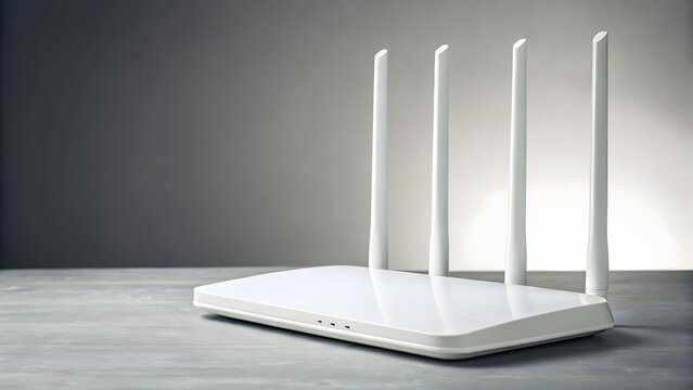 White wireless router wifi network internet connection technology broadband modem signal device antenna home office