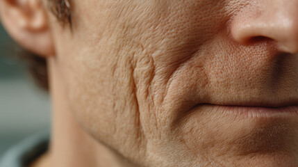 Obraz premium Details in Time: A close-up view of aging skin on the face, emphasizing lines and textures that tell a story of life's journey.