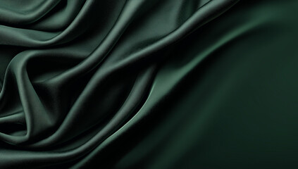 Obraz premium Dark Green Satin Fabric Background with Elegant Texture and Copy Space for Web Banner Design