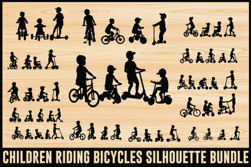 Kids Riding Bicycles Silhouettes