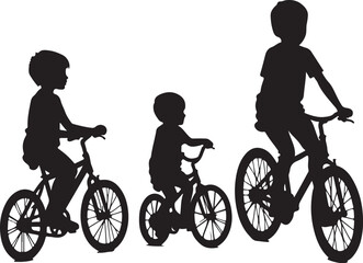 Fototapeta premium Kids Riding Bicycles Silhouettes