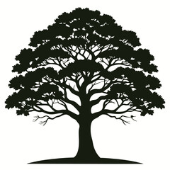 Obraz premium Silhouette of Full Leafy Tree, Isolated on White Background, Arbor Day, Ecology, Nature