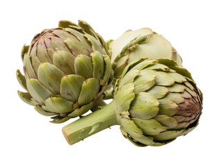 Obraz premium Fresh Green Artichokes Featuring Unique Textured Leaves and Stalks
