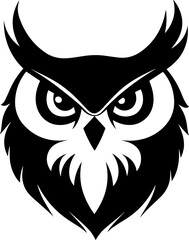 Naklejka premium A detailed vector illustration of an owl head, showcasing its sharp eyes, feather texture, and symmetrical features. Ideal for logos, educational materials, wildlife-themed designs, tattoos